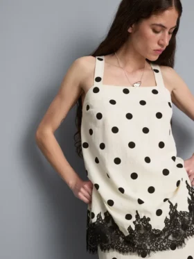 Lang geschnittenes Spitzen-Tanktop aus Baumwollmischung