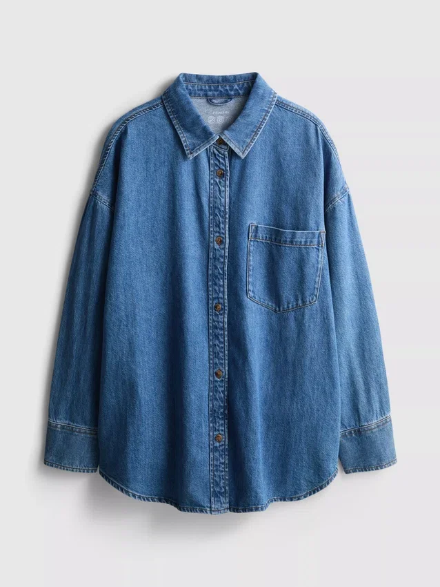 Locker sitzendes Baumwoll-Denim-Hemd mit Knopfleiste Locker sitzendes Baumwoll-Denim-Hemd mit Knopfleiste