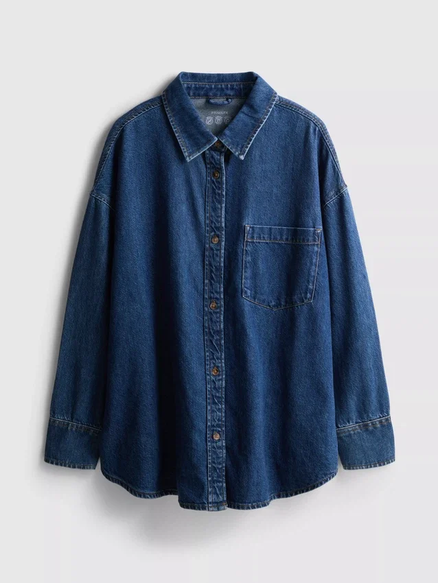 Locker sitzendes Baumwoll-Denim-Hemd mit Knopfleiste Locker sitzendes Baumwoll-Denim-Hemd mit Knopfleiste