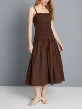 Midi-Kleid aus Baumwolle mit gerüschtem Rundhalsausschnitt
