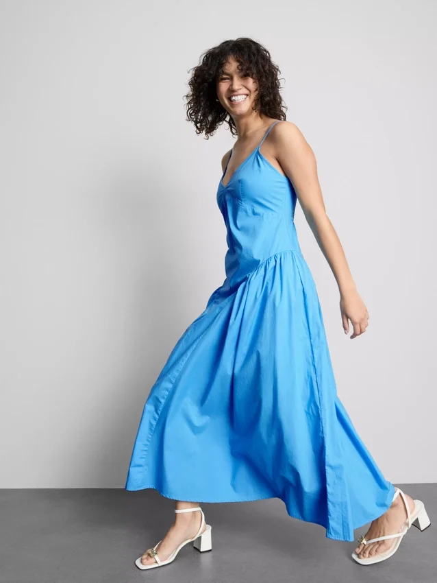 Midi-Kleid aus Baumwolle mit Trägern im Korsettstil Midi-Kleid aus Baumwolle mit Trägern im Korsettstil