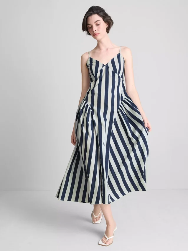 Midi-Kleid aus Baumwolle mit Trägern im Korsettstil Midi-Kleid aus Baumwolle mit Trägern im Korsettstil