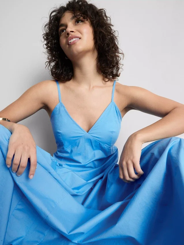 Midi-Kleid aus Baumwolle mit Trägern im Korsettstil Midi-Kleid aus Baumwolle mit Trägern im Korsettstil