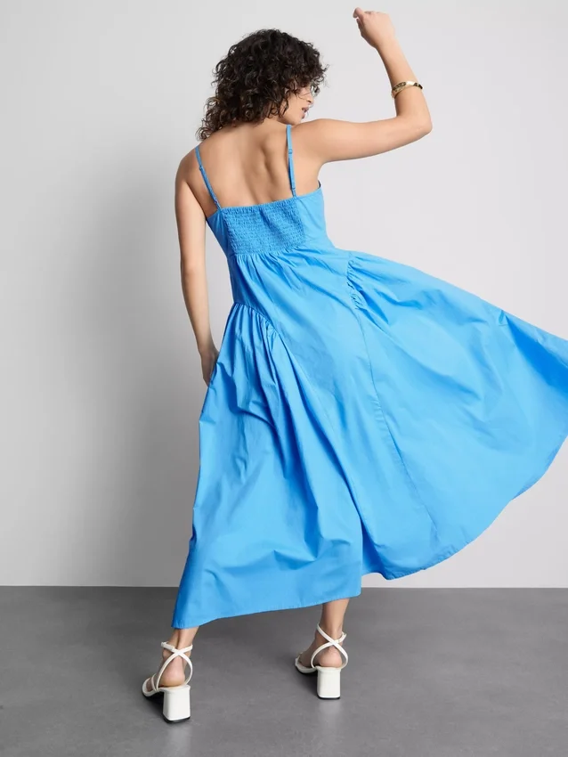Midi-Kleid aus Baumwolle mit Trägern im Korsettstil Midi-Kleid aus Baumwolle mit Trägern im Korsettstil