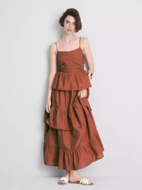 Midi-Kleid mit gestuften Rüschen