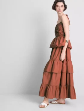 Midi-Kleid mit gestuften Rüschen