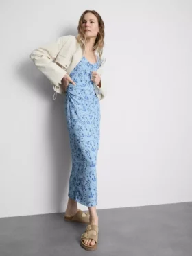 Midi-Kleid mit Herzausschnitt und Crinkle-Optik