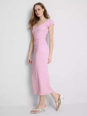 Midi-Kleid mit Herzausschnitt und Crinkle-Optik