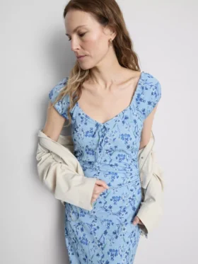 Midi-Kleid mit Herzausschnitt und Crinkle-Optik