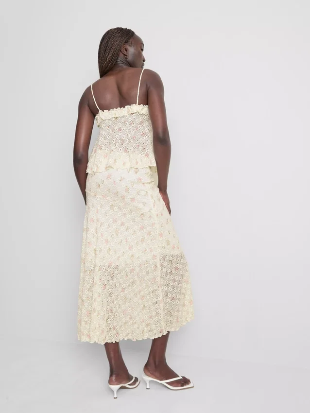 Midi-Rock aus Baumwollmischung mit strukturiertem Blumenmuster Midi-Rock aus Baumwollmischung mit strukturiertem Blumenmuster