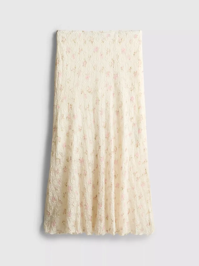 Midi-Rock aus Baumwollmischung mit strukturiertem Blumenmuster Midi-Rock aus Baumwollmischung mit strukturiertem Blumenmuster
