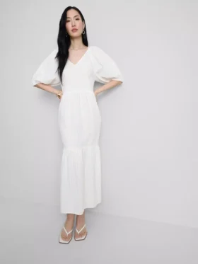 Midi-Smockkleid aus Baumwoll-Seersucker
