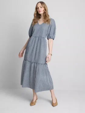 Midi-Smockkleid aus Baumwoll-Seersucker
