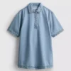 Mini-Etuikleid aus Baumwoll-Denim mit Kragen