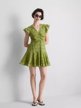 Mini-Kleid aus Baumwolle mit Lochstickerei und Rüschen