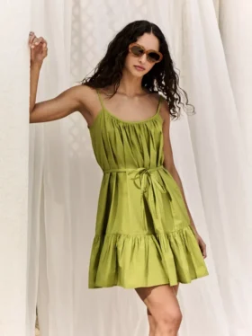 Mini-Kleid aus Popeline mit Rüschen und Trägern