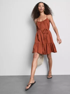 Mini-Kleid aus Popeline mit Rüschen und Trägern