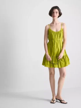Mini-Kleid aus Popeline mit Rüschen und Trägern