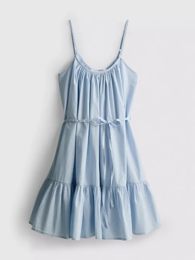 Mini-Kleid aus Popeline mit Rüschen und Trägern Mini-Kleid aus Popeline mit Rüschen und Trägern