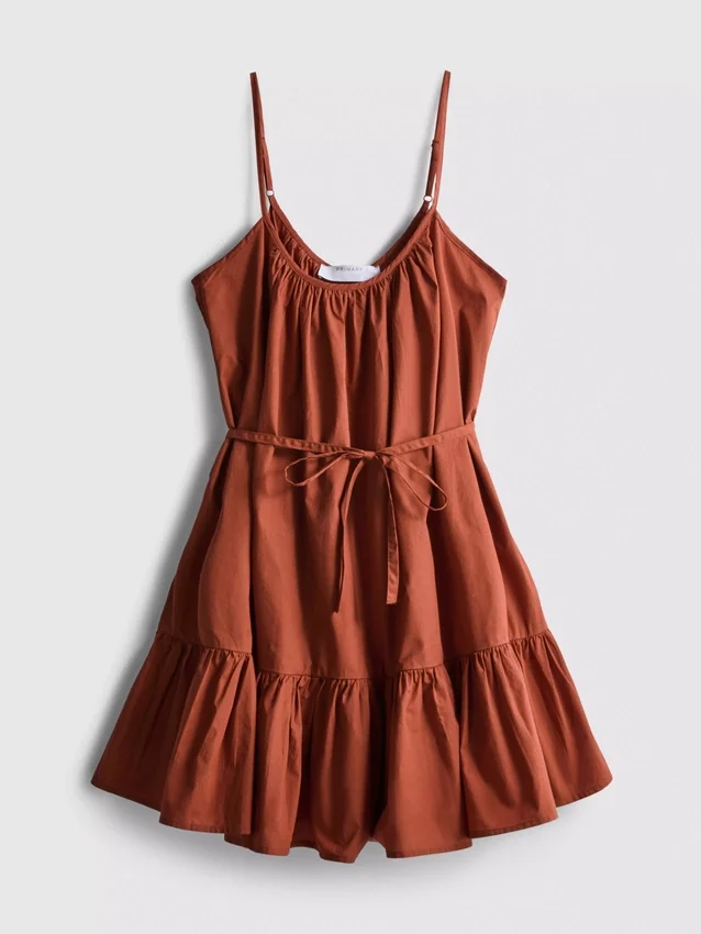 Mini-Kleid aus Popeline mit Rüschen und Trägern Mini-Kleid aus Popeline mit Rüschen und Trägern