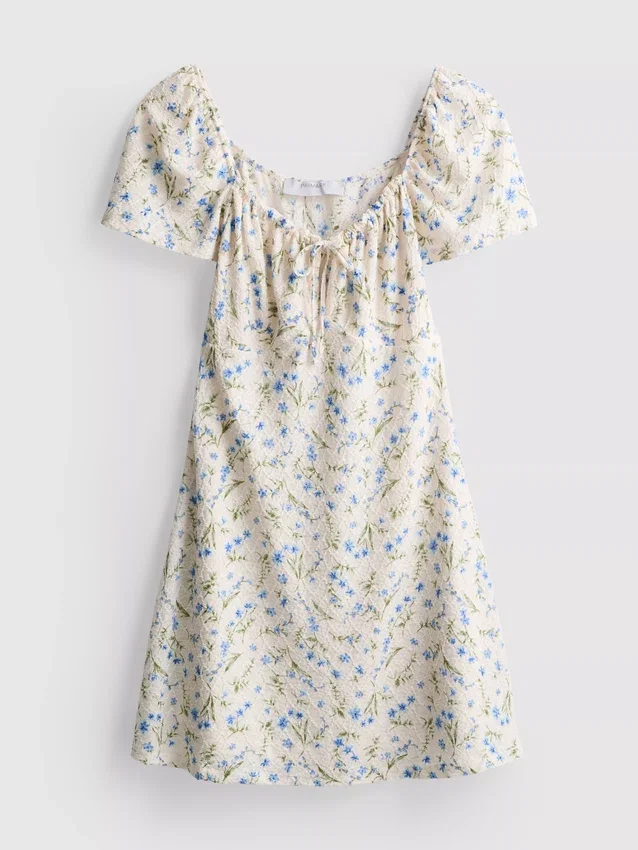 Mini-Kleid mit gekräuselten Flügelärmeln Mini-Kleid mit gekräuselten Flügelärmeln
