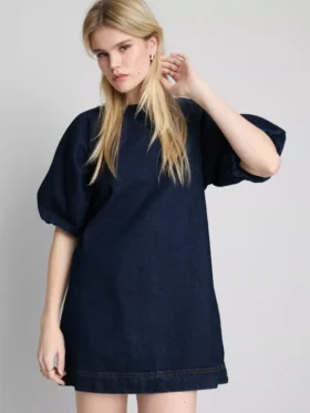Minikleid aus Baumwoll-Denim mit Puffärmeln