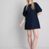 Minikleid aus Baumwoll-Denim mit Puffärmeln Minikleid aus Baumwoll-Denim mit Puffärmeln