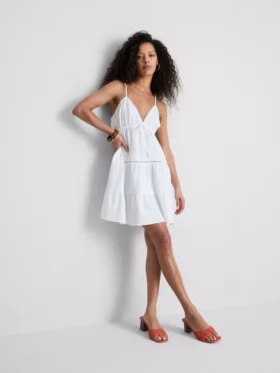 Minikleid aus Baumwolle mit Stufenschnitt und V-Ausschnitt