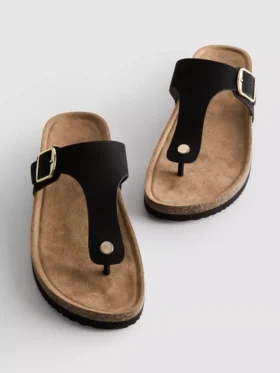Mule-Sandalen mit T-Steg und Schnalle