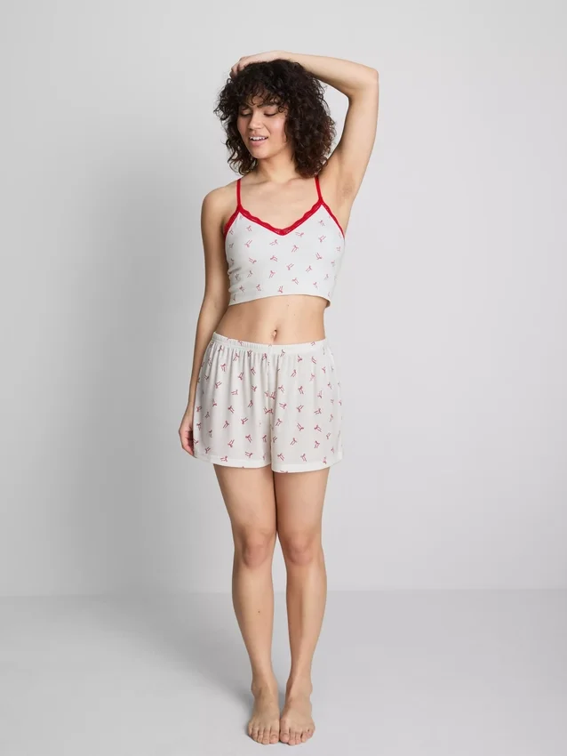 Nahtlos bedrucktes, kurz geschnittenes Schlafanzug-Cami-Top Nahtlos bedrucktes, kurz geschnittenes Schlafanzug-Cami-Top