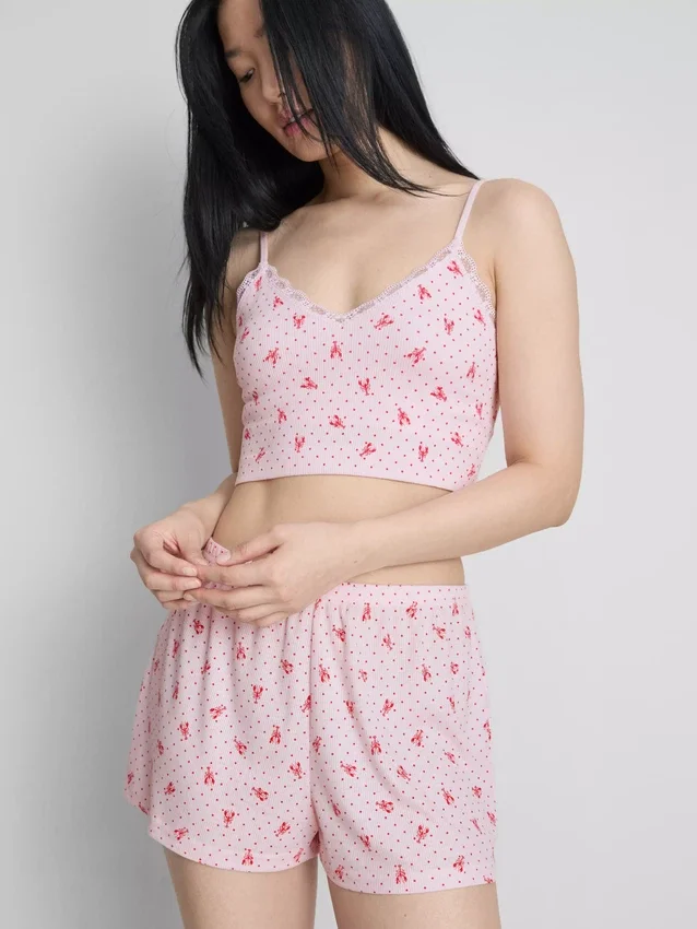 Nahtlos bedrucktes, kurz geschnittenes Schlafanzug-Cami-Top Nahtlos bedrucktes, kurz geschnittenes Schlafanzug-Cami-Top