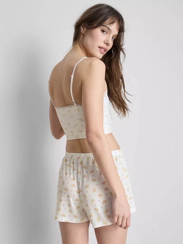 Nahtlos bedrucktes, kurz geschnittenes Schlafanzug-Cami-Top Nahtlos bedrucktes, kurz geschnittenes Schlafanzug-Cami-Top