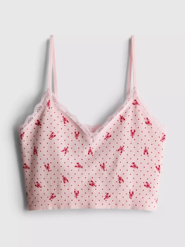 Nahtlos bedrucktes, kurz geschnittenes Schlafanzug-Cami-Top Nahtlos bedrucktes, kurz geschnittenes Schlafanzug-Cami-Top