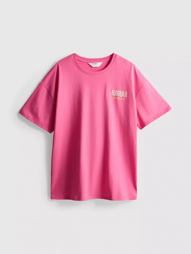 Oversize-T-Shirt mit Grafikprint aus baumwollreicher Havanna-Baumwolle Oversize-T-Shirt mit Grafikprint aus baumwollreicher Havanna-Baumwolle