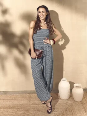 Paula Echevarría Bandeau-Top mit Rüschen im Gingham-Muster Paula Echevarría Bandeau-Top mit Rüschen im Gingham-Muster