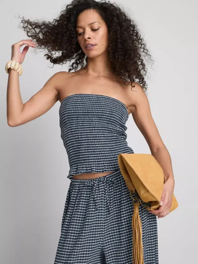 Paula Echevarría Bandeau-Top mit Rüschen im Gingham-Muster Paula Echevarría Bandeau-Top mit Rüschen im Gingham-Muster