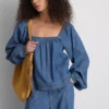 Paula Echevarría Denim-Oberteil mit Puffärmeln