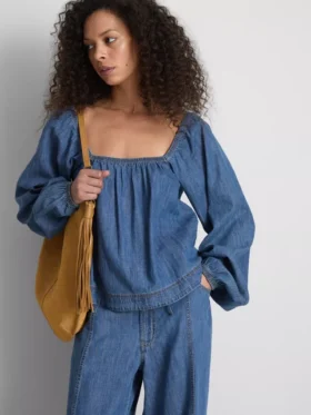 Paula Echevarría Denim-Oberteil mit Puffärmeln