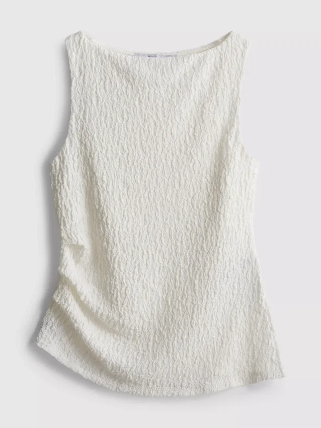 Paula Echevarría: Gerüschtes Tanktop aus Crinkle-Stoff Paula Echevarría: Gerüschtes Tanktop aus Crinkle-Stoff