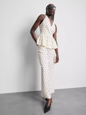 Peplum-Top mit Neckholder und Polka-Dots