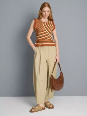 Plissierte Hose mit weitem Bein in Papieroptik