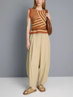 Plissierte Hose mit weitem Bein in Papieroptik