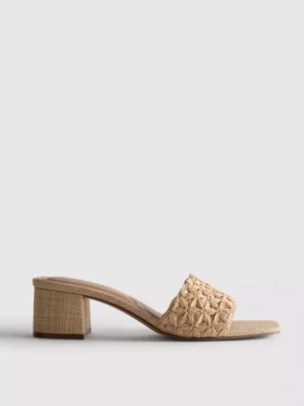 Raffia-Pantoletten mit Blockabsatz