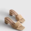 Raffia-Pantoletten mit Blockabsatz