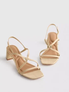 Sandalen mit breiter Passform, Raffia-Besatz und Blockabsatz