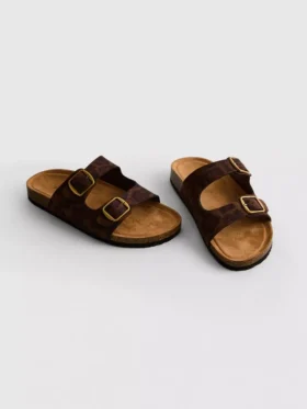 Sandalen mit doppeltem Riemen und Fußbett im Leopardenmuster