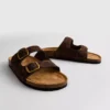 Sandalen mit doppeltem Riemen und Fußbett im Leopardenmuster