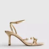Sandalen mit High Heels, breiter Passform und Blumenmuster aus Strasssteinen
