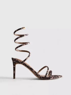 Sandalen mit Leopardenmuster und spiralförmigen High Heels