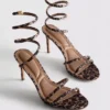 Sandalen mit Leopardenmuster und spiralförmigen High Heels